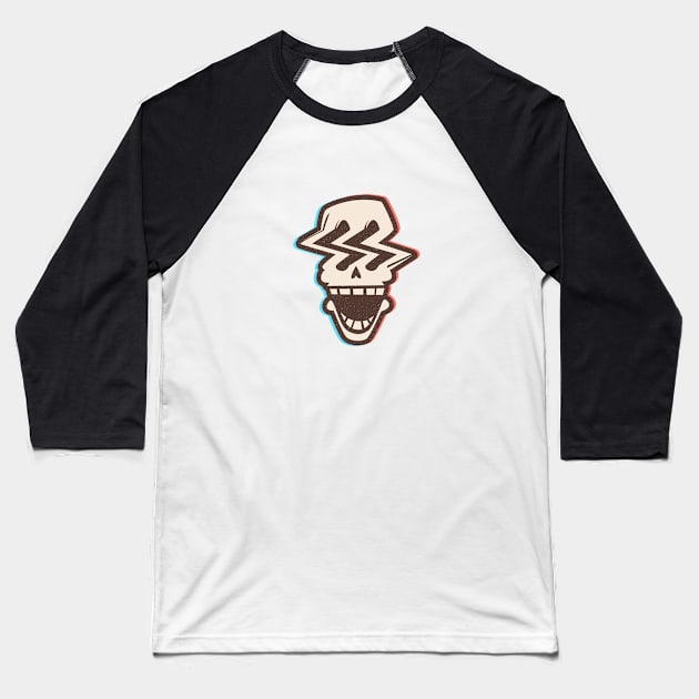 Funny scary broken glitch skull with smile Baseball T-Shirt by VectorVision